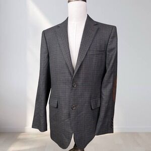 Stafford Sport Coat Men 40R Classic Fit Micro Plaid Elbow Patch 2 Button Blazer